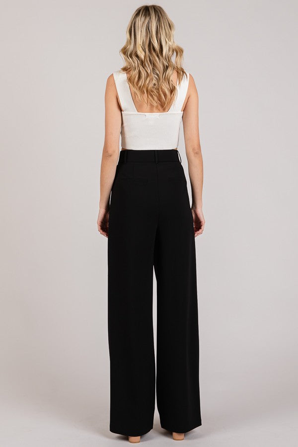 Twill Darted Wide Straight Leg Trousers Pants