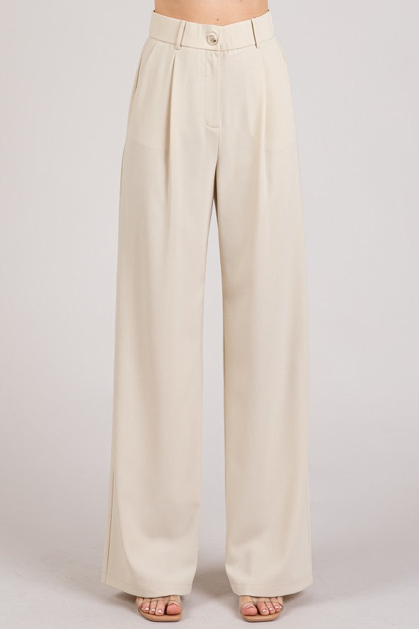 Twill Darted Wide Straight Leg Trousers Pants