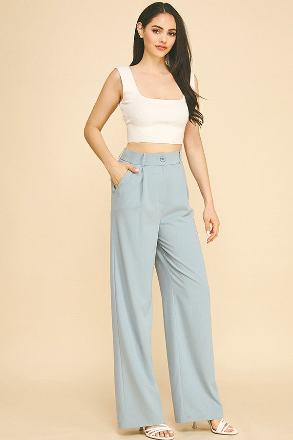 Twill Darted Wide Straight Leg Trousers Pants