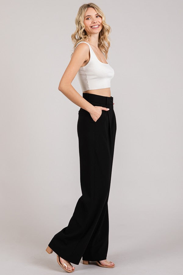 Twill Darted Wide Straight Leg Trousers Pants