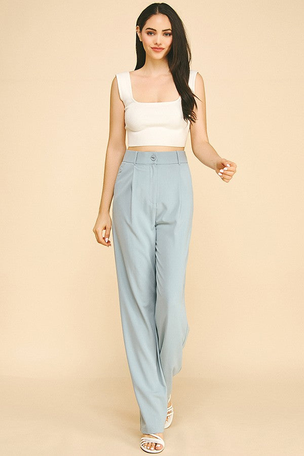Twill Darted Wide Straight Leg Trousers Pants