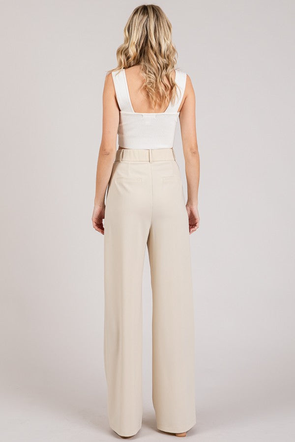 Twill Darted Wide Straight Leg Trousers Pants