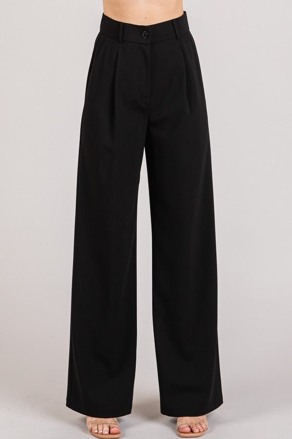 Twill Darted Wide Straight Leg Trousers Pants