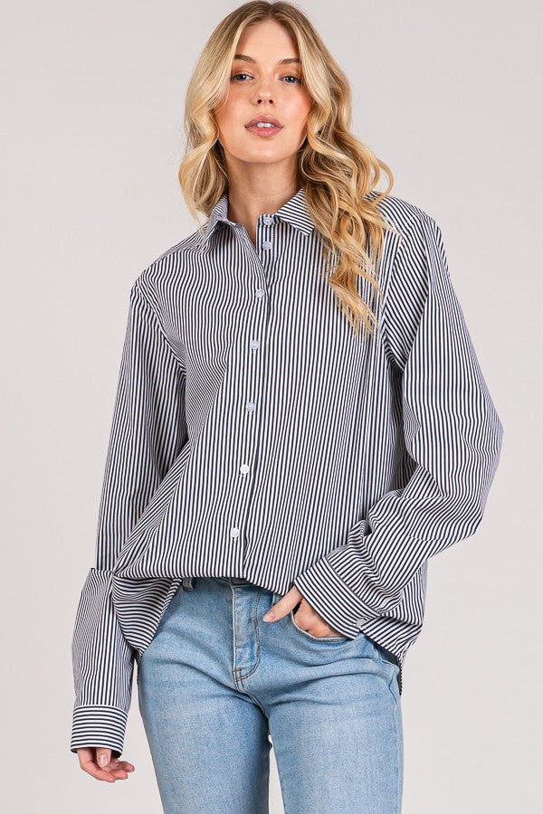 Bengal Striped Peplum Oversized Dress Shirt