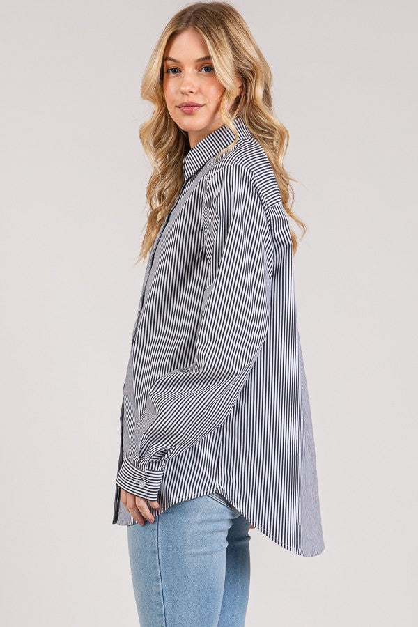 Bengal Striped Peplum Oversized Dress Shirt