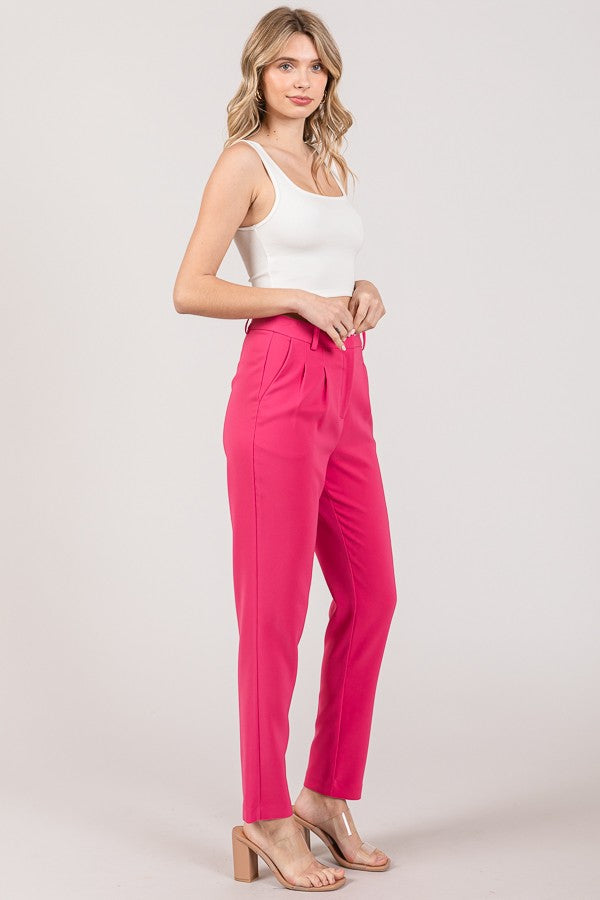 Ponte Double Pleat Slim Fit Tapered Trousers Pants