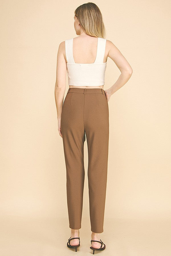 Ponte Double Pleat Slim Fit Tapered Trousers Pants