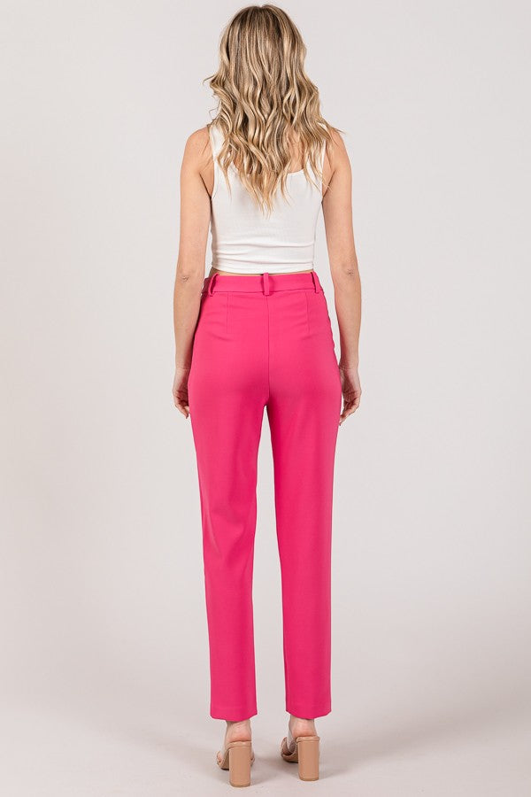 Ponte Double Pleat Slim Fit Tapered Trousers Pants