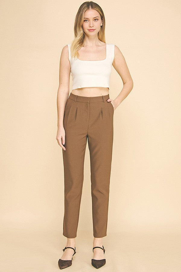 Ponte Double Pleat Slim Fit Tapered Trousers Pants