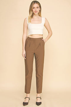 Ponte Double Pleat Slim Fit Tapered Trousers Pants