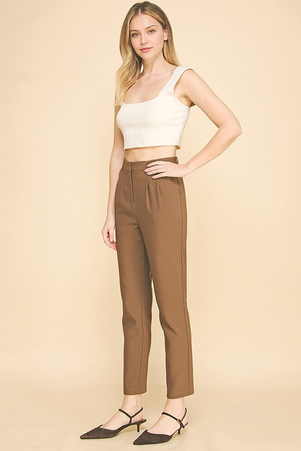 Ponte Double Pleat Slim Fit Tapered Trousers Pants