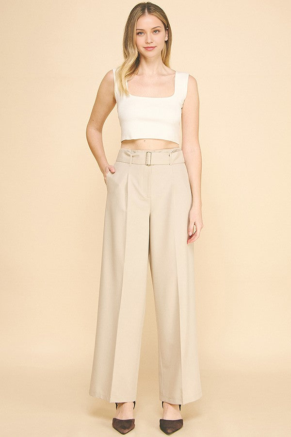 Twill Gold Square Ring Tie Wide Leg Trousers Pants