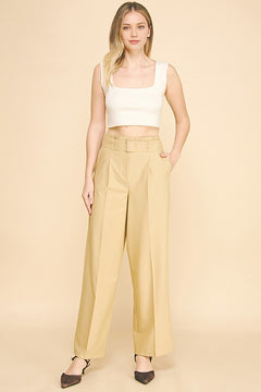 Twill Gold Square Ring Tie Wide Leg Trousers Pants