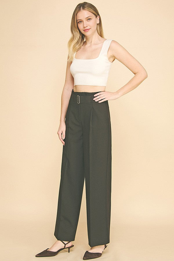 Twill Gold Square Ring Tie Wide Leg Trousers Pants