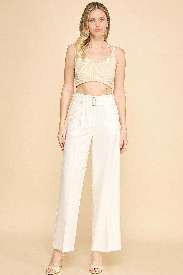 Twill Gold Square Ring Tie Wide Leg Trousers Pants