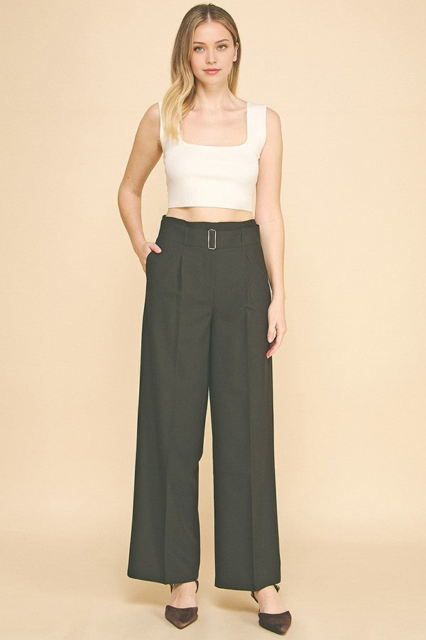 Twill Gold Square Ring Tie Wide Leg Trousers Pants
