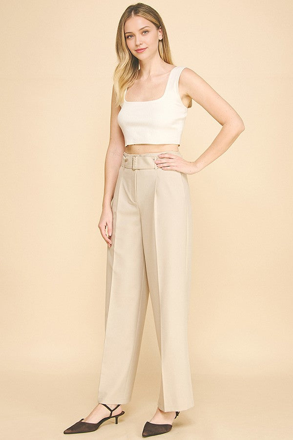 Twill Gold Square Ring Tie Wide Leg Trousers Pants