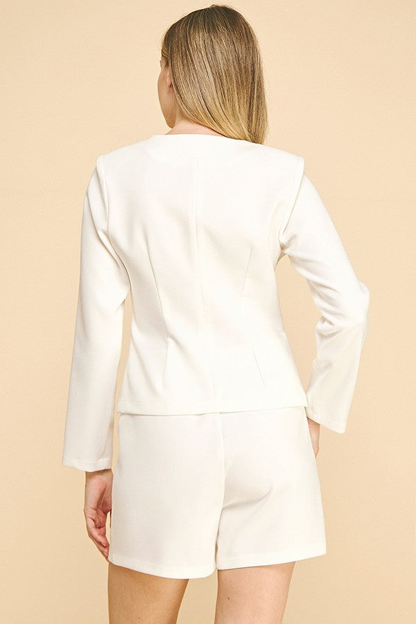 Twill Square Neck Tailored Flared Jacket