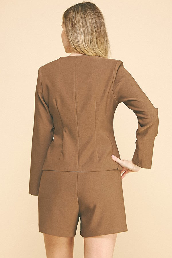 Twill Square Neck Tailored Flared Jacket
