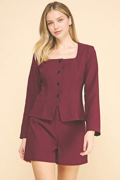 Twill Square Neck Tailored Flared Jacket