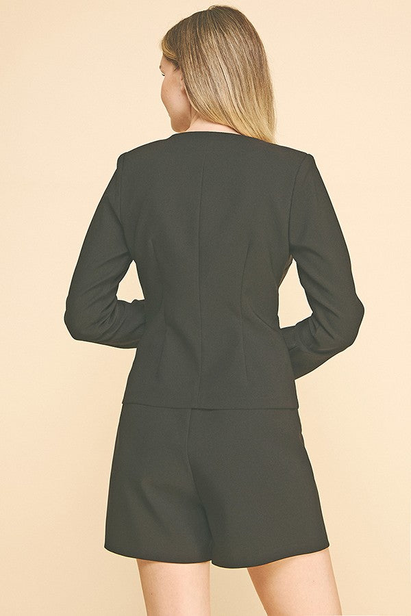Twill Square Neck Tailored Flared Jacket