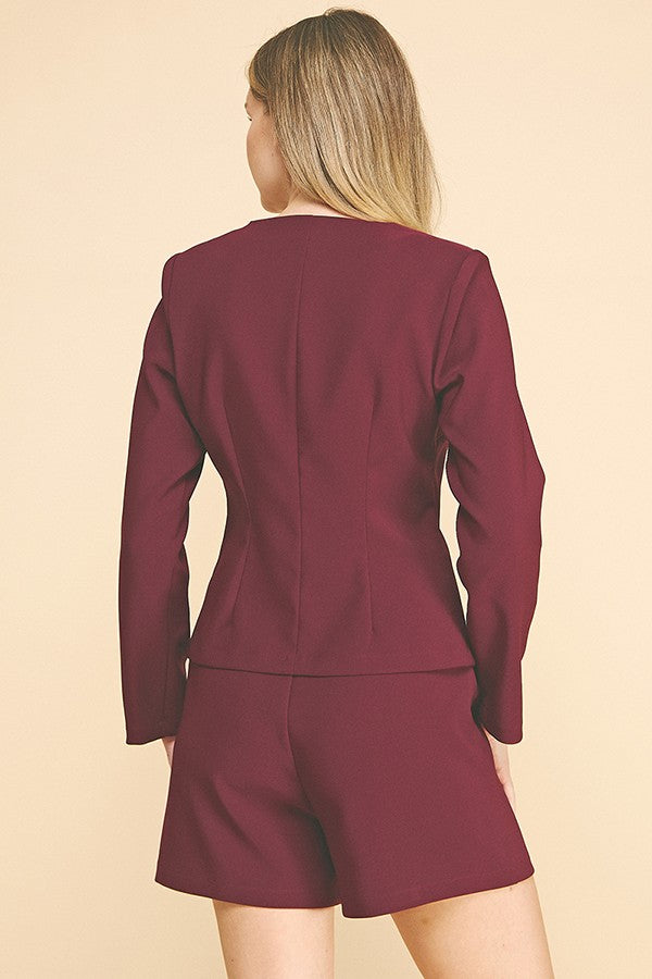 Twill Square Neck Tailored Flared Jacket