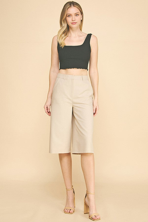 Twill Capri Wide Leg Bermuda Shorts