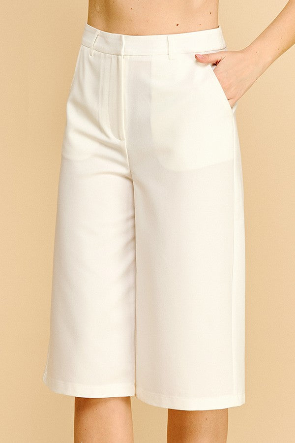 Twill Capri Wide Leg Bermuda Shorts