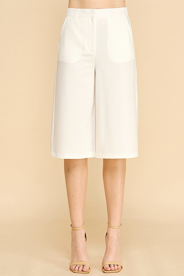 Twill Capri Wide Leg Bermuda Shorts