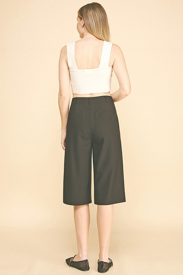 Twill Capri Wide Leg Bermuda Shorts