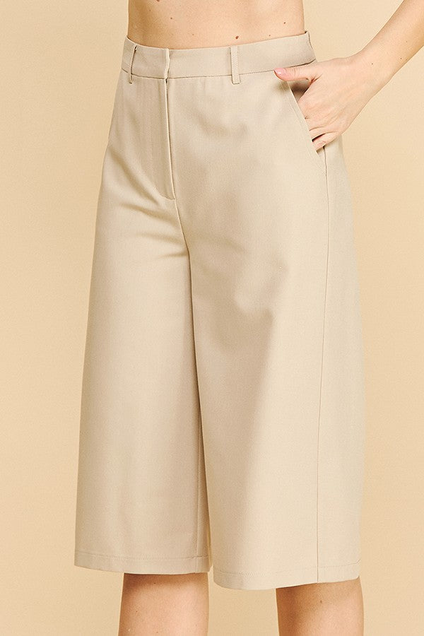 Twill Capri Wide Leg Bermuda Shorts