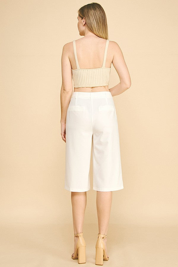 Twill Capri Wide Leg Bermuda Shorts