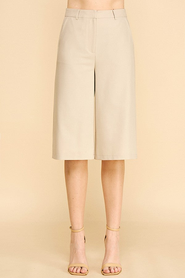 Twill Capri Wide Leg Bermuda Shorts