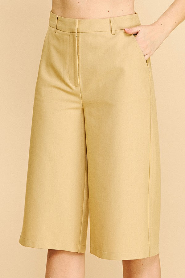 Twill Capri Wide Leg Bermuda Shorts
