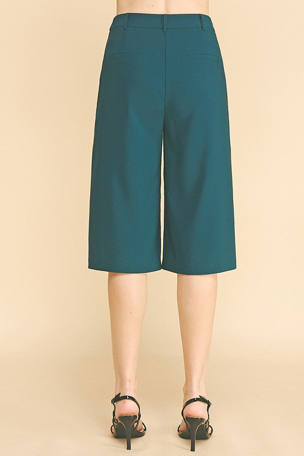 Twill Capri Wide Leg Bermuda Shorts