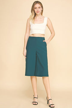 Twill Capri Wide Leg Bermuda Shorts