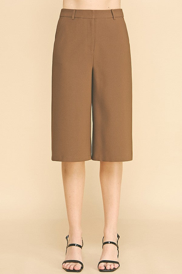 Twill Capri Wide Leg Bermuda Shorts