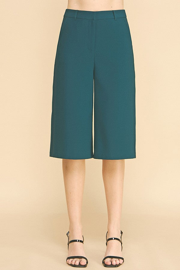 Twill Capri Wide Leg Bermuda Shorts