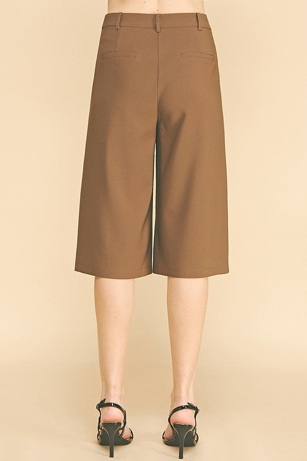 Twill Capri Wide Leg Bermuda Shorts
