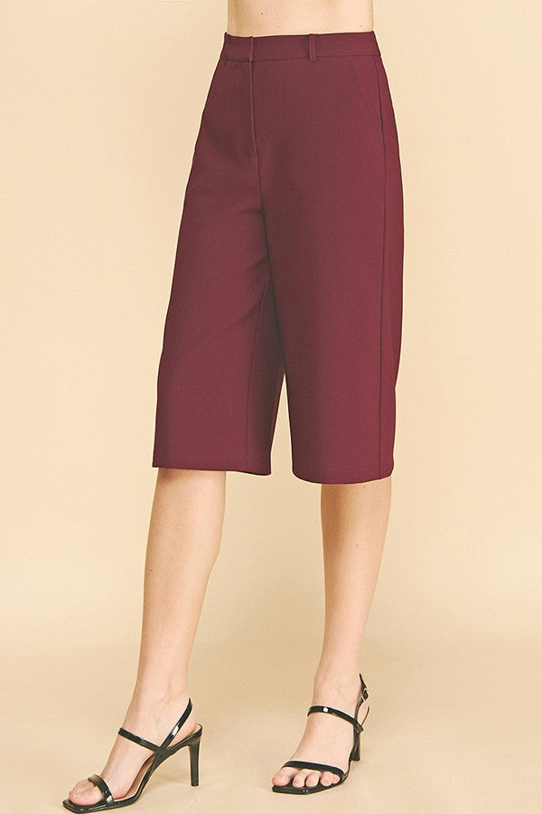 Twill Capri Wide Leg Bermuda Shorts