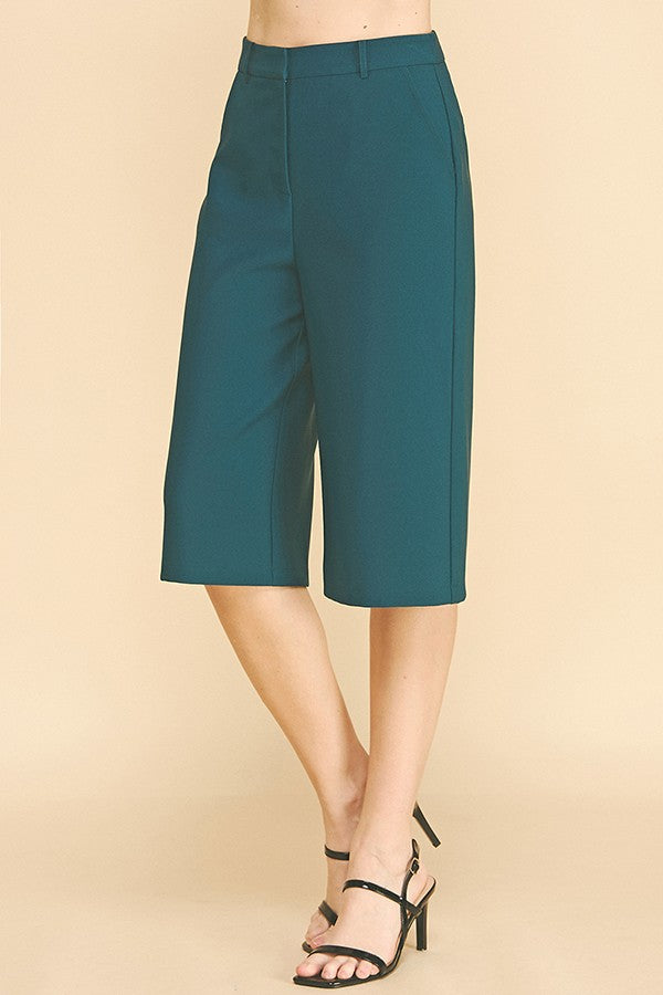 Twill Capri Wide Leg Bermuda Shorts