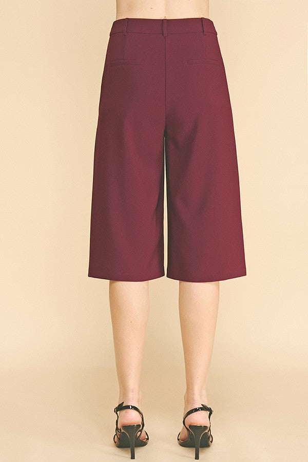 Twill Capri Wide Leg Bermuda Shorts