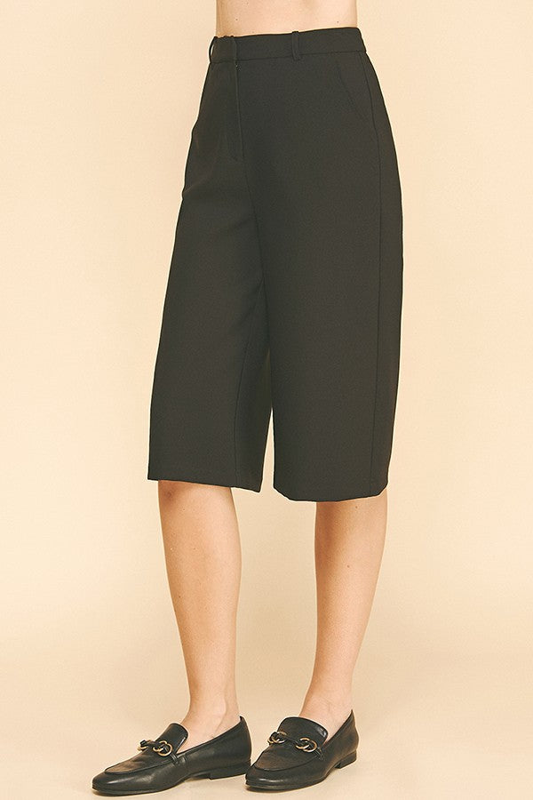 Twill Capri Wide Leg Bermuda Shorts