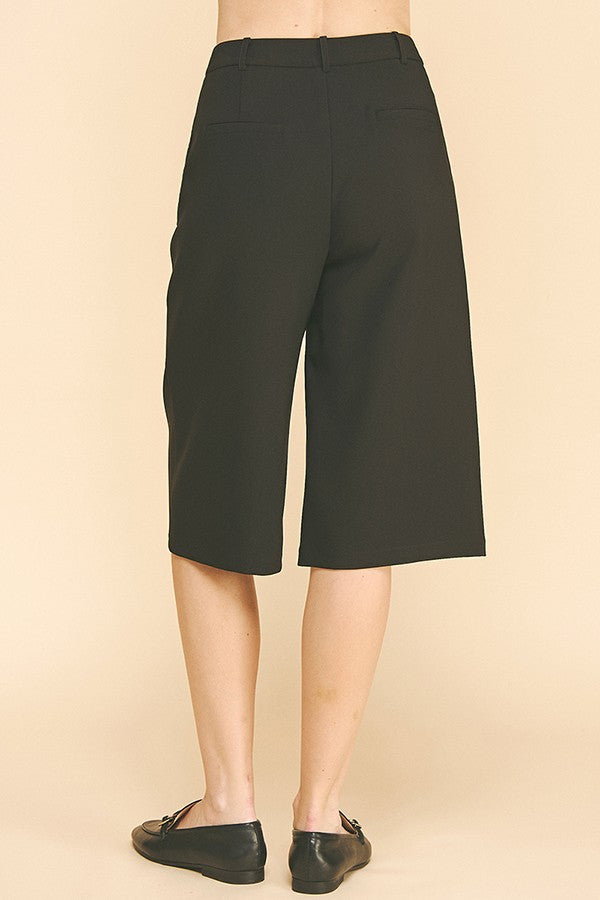 Twill Capri Wide Leg Bermuda Shorts