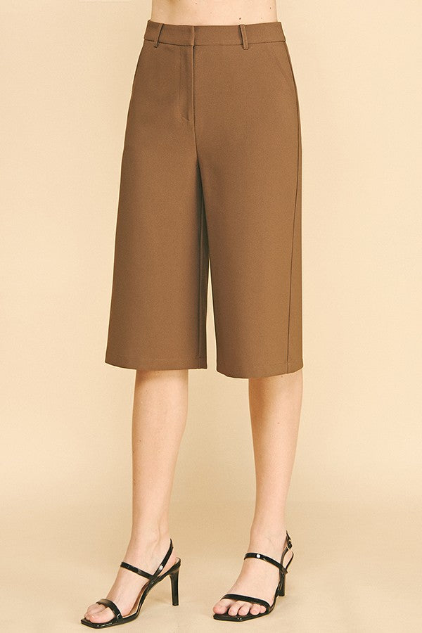 Twill Capri Wide Leg Bermuda Shorts