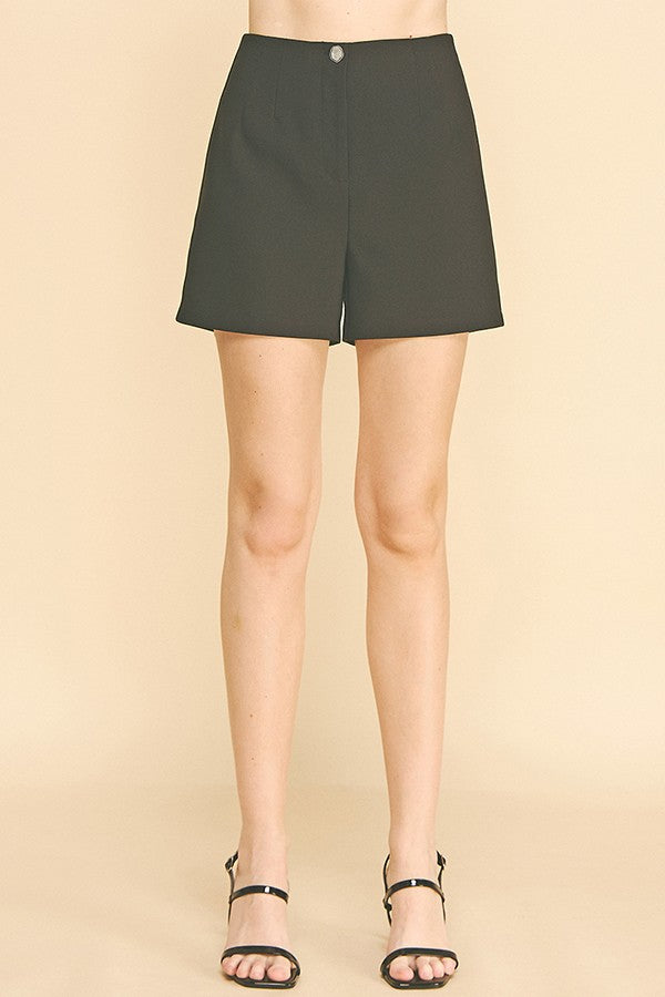 Twill Onyx Gold Button Darted Waist Shorts