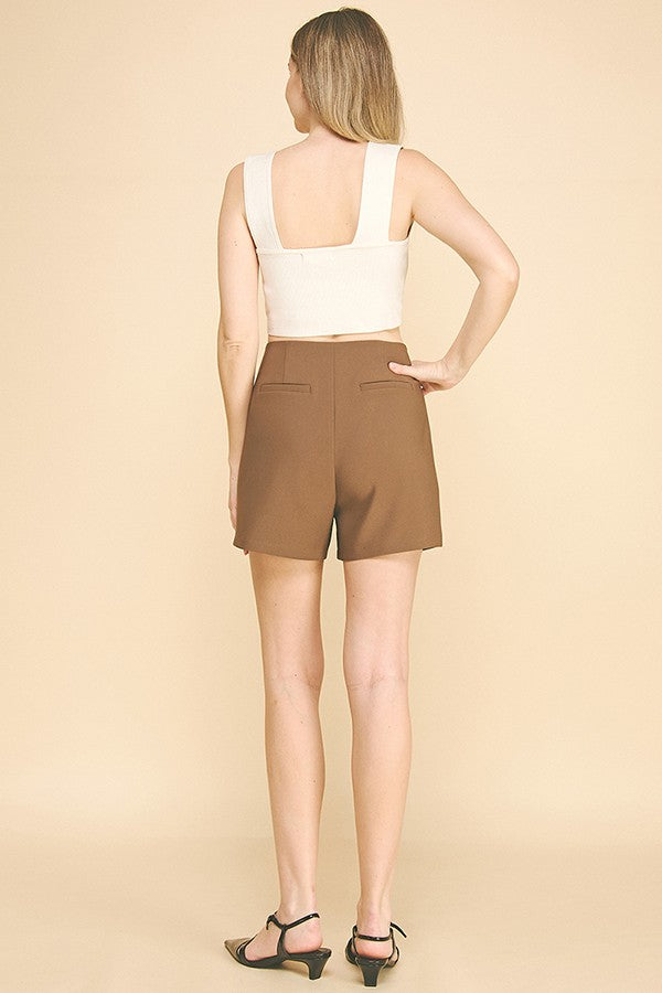 Twill Onyx Gold Button Darted Waist Shorts