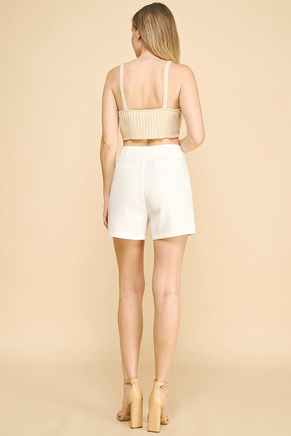 Twill Onyx Gold Button Darted Waist Shorts