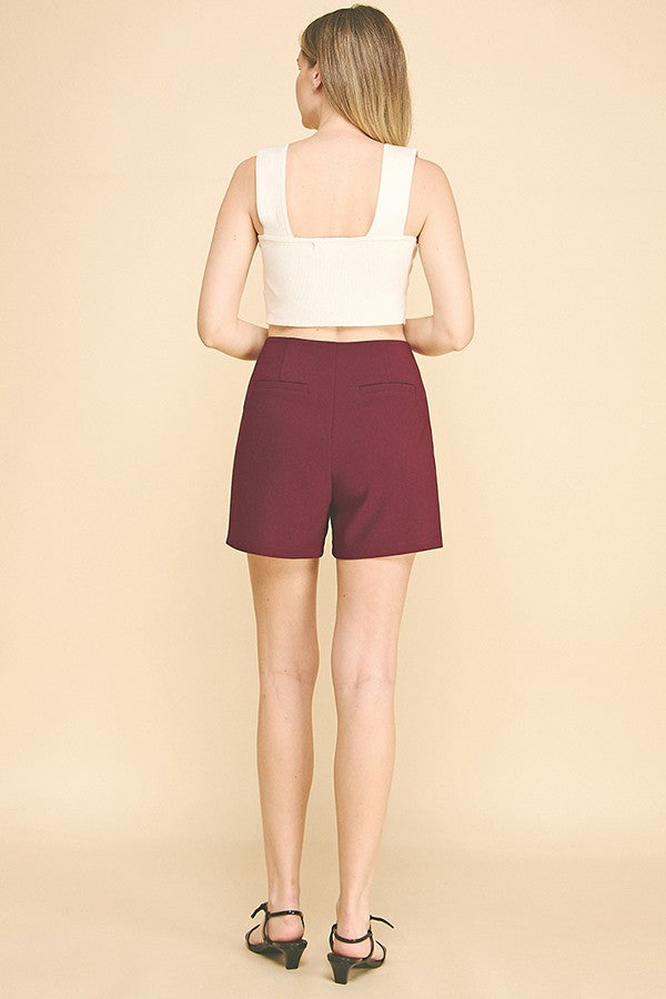 Twill Onyx Gold Button Darted Waist Shorts