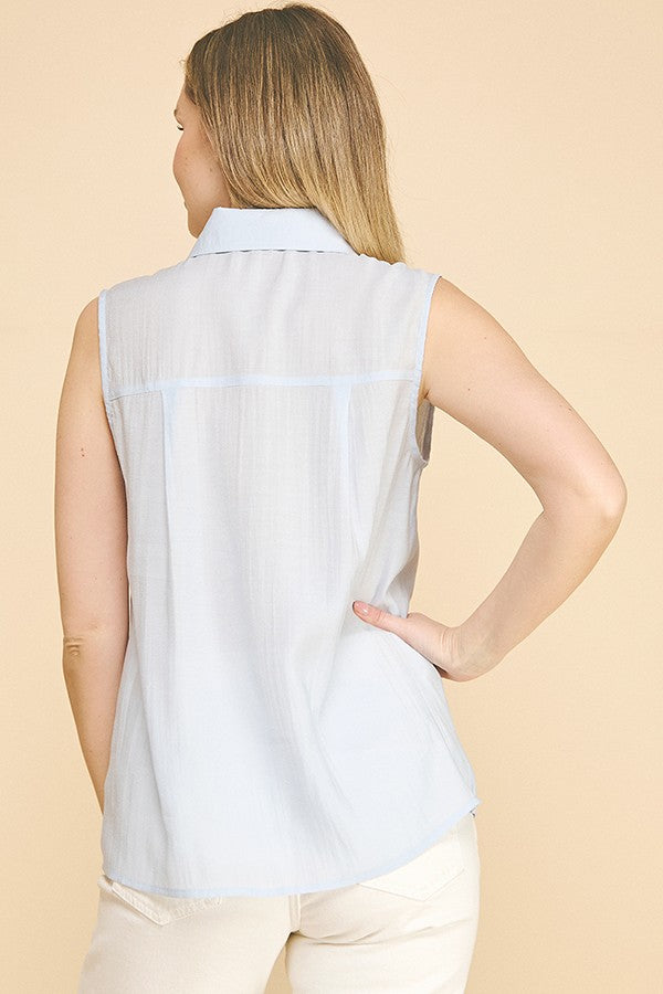 Lawn Linen Oversized Sleeveless Single Pocket Shirt Blouse